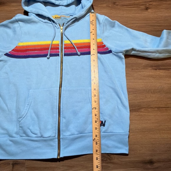Aviator Nation 5 Stripes Full Zip Hoodie Rainbow Sky Blue Unisex Large - Picture 8 of 10
